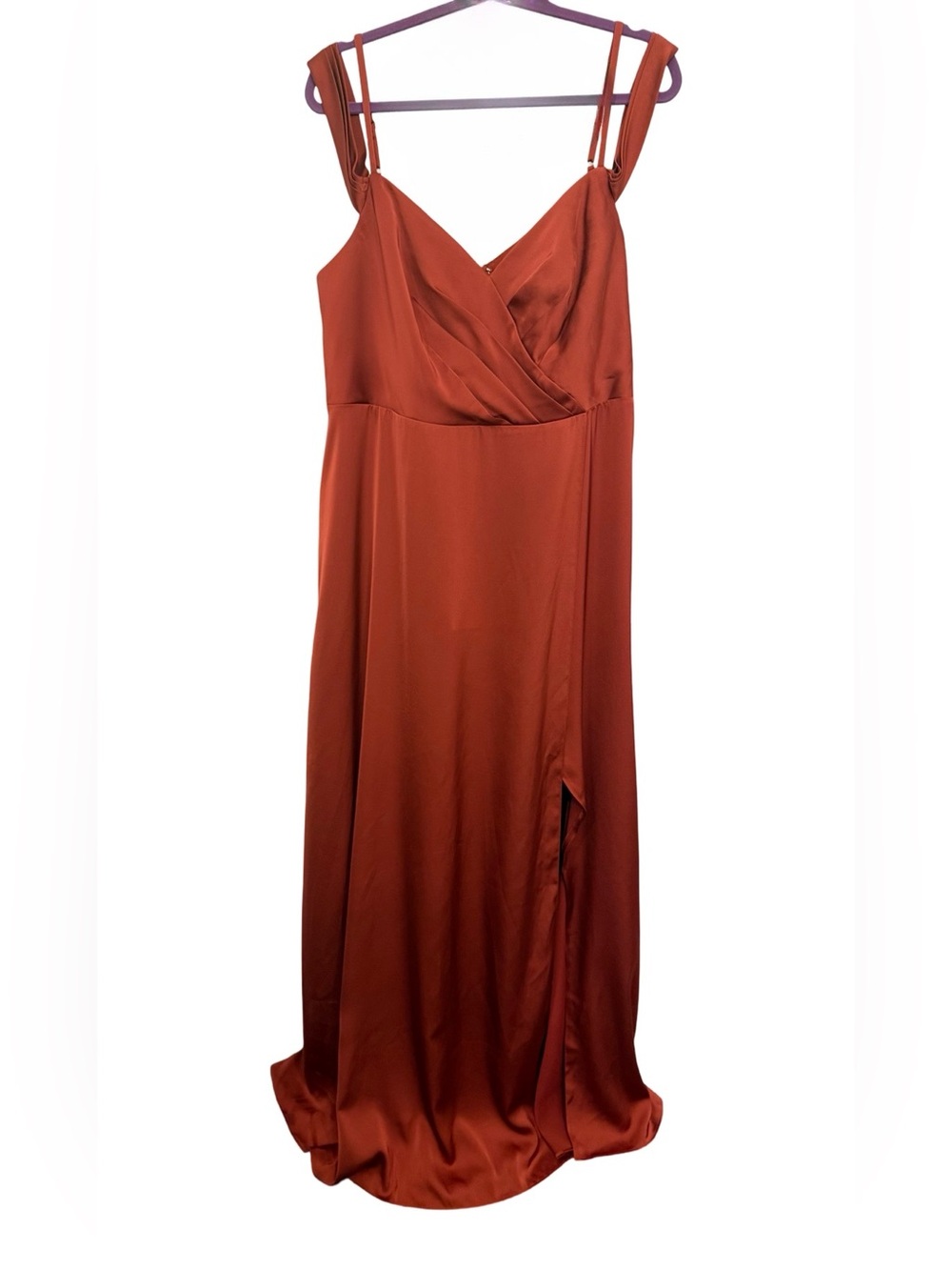 Azazie Rust Satin Maxi Dress Size A18 Formal Bridesmaid Evening Gown